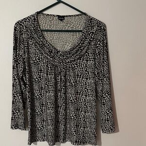 Rafaella Black and White Patterned Long‎ Sleeve Top